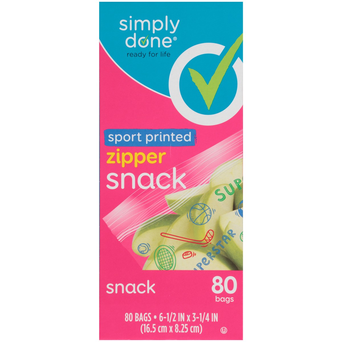 slide 2 of 8, Simply Done Sport Printed Zipper Snack Bags, 80 ct