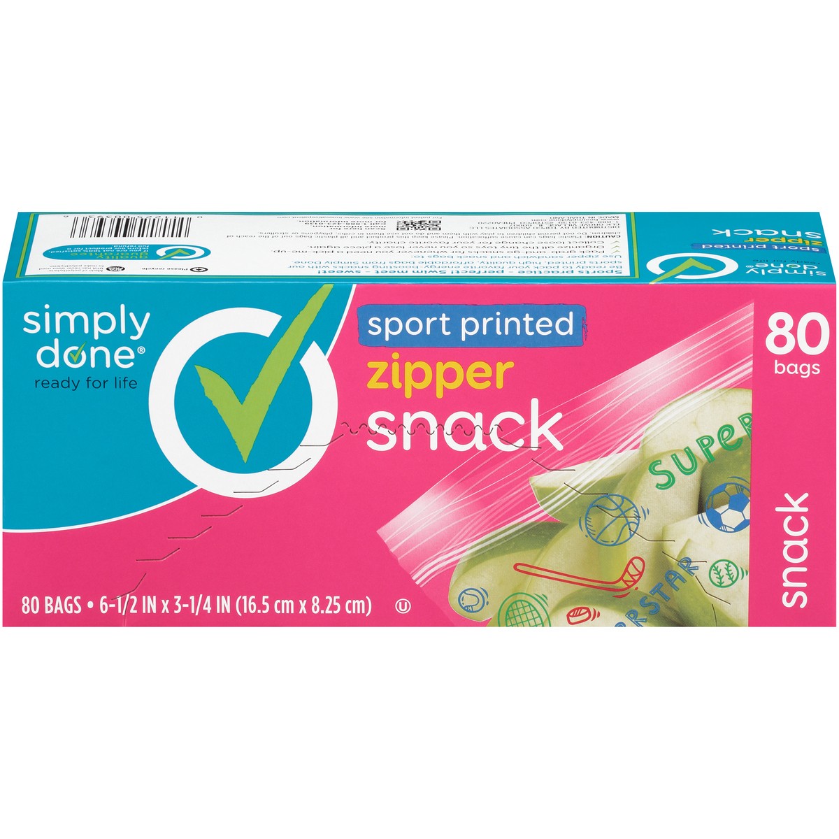 slide 1 of 8, Simply Done Sport Printed Zipper Snack Bags, 80 ct