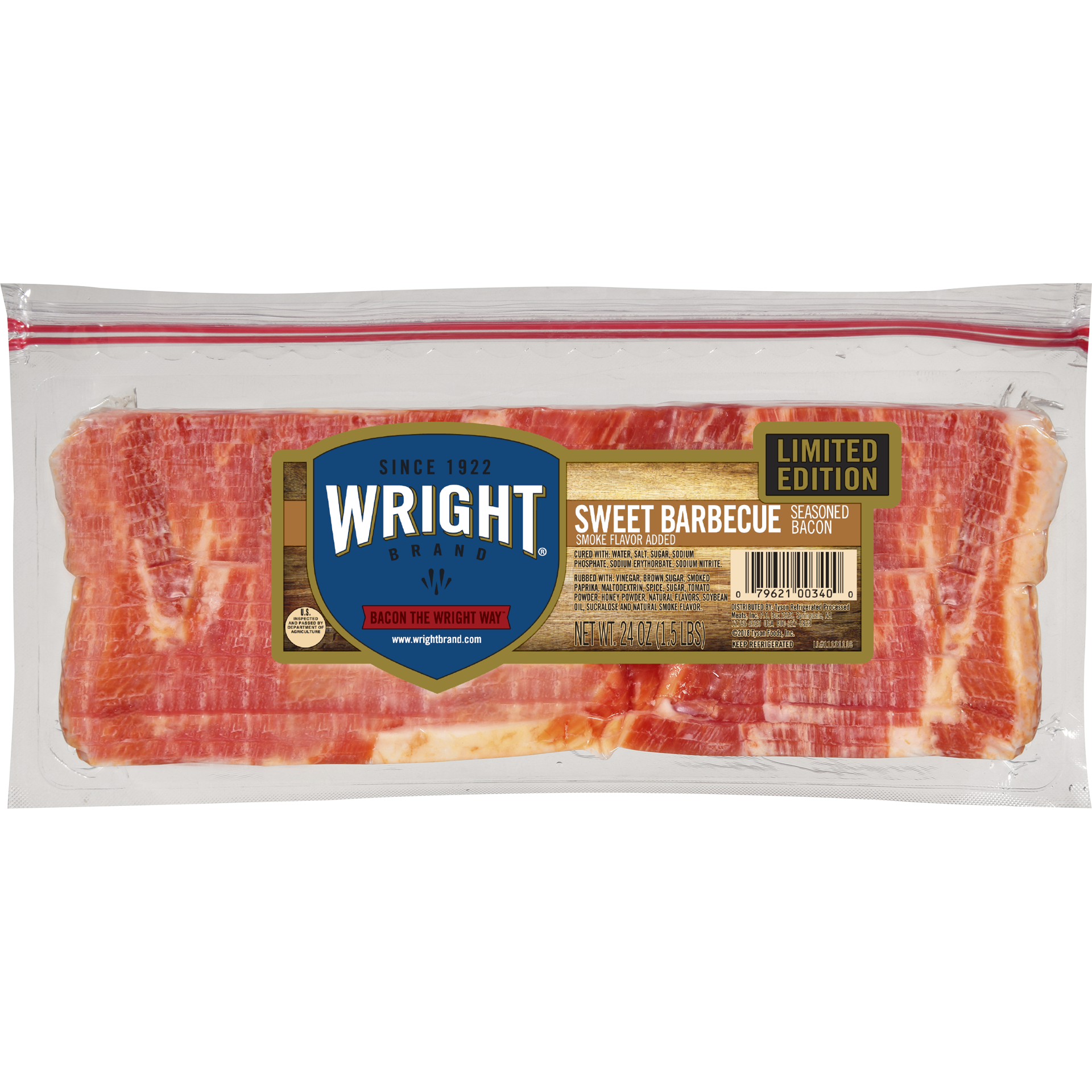 slide 1 of 1, WRIGHT Sweet Barbecue Seasoned Bacon Smoke Flavor Added, 680.39 g