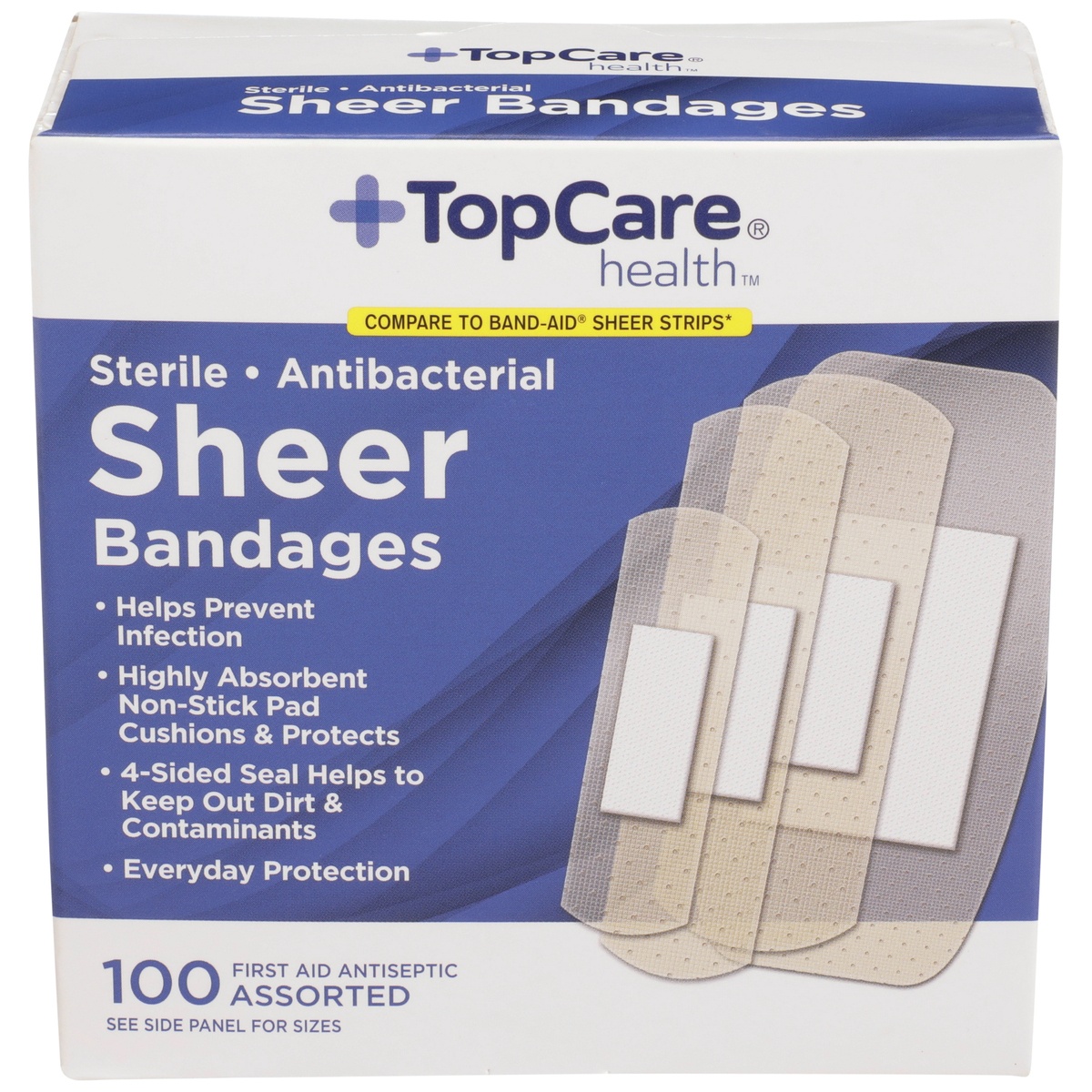 slide 1 of 1, TopCare Sheer Bandages Assorted, 100 ct