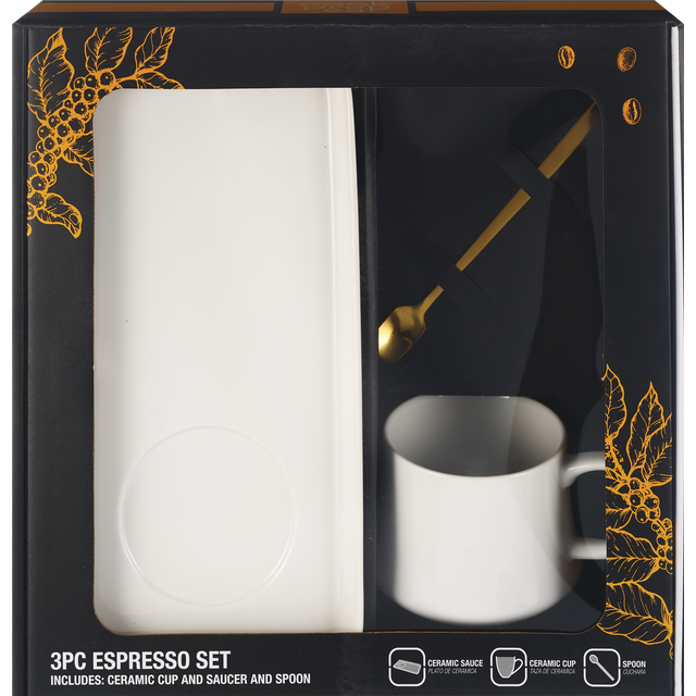 slide 1 of 1, 3Pc Espresso Set Wht/Gold, 1 ct