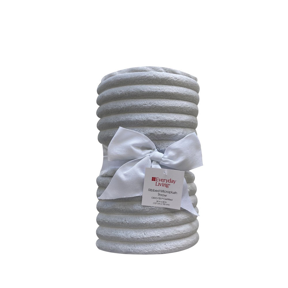 slide 1 of 4, Everyday Living Ribbed Microplush Throw - Gray, 50 x 60