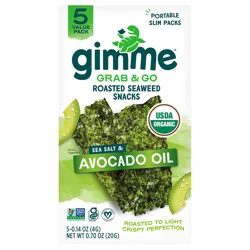 gimme Seaweed Grab & Go Organic Premium Roasted Seaweed Snack, Avocado & Sea Salt, .70oz, 5 Pack
