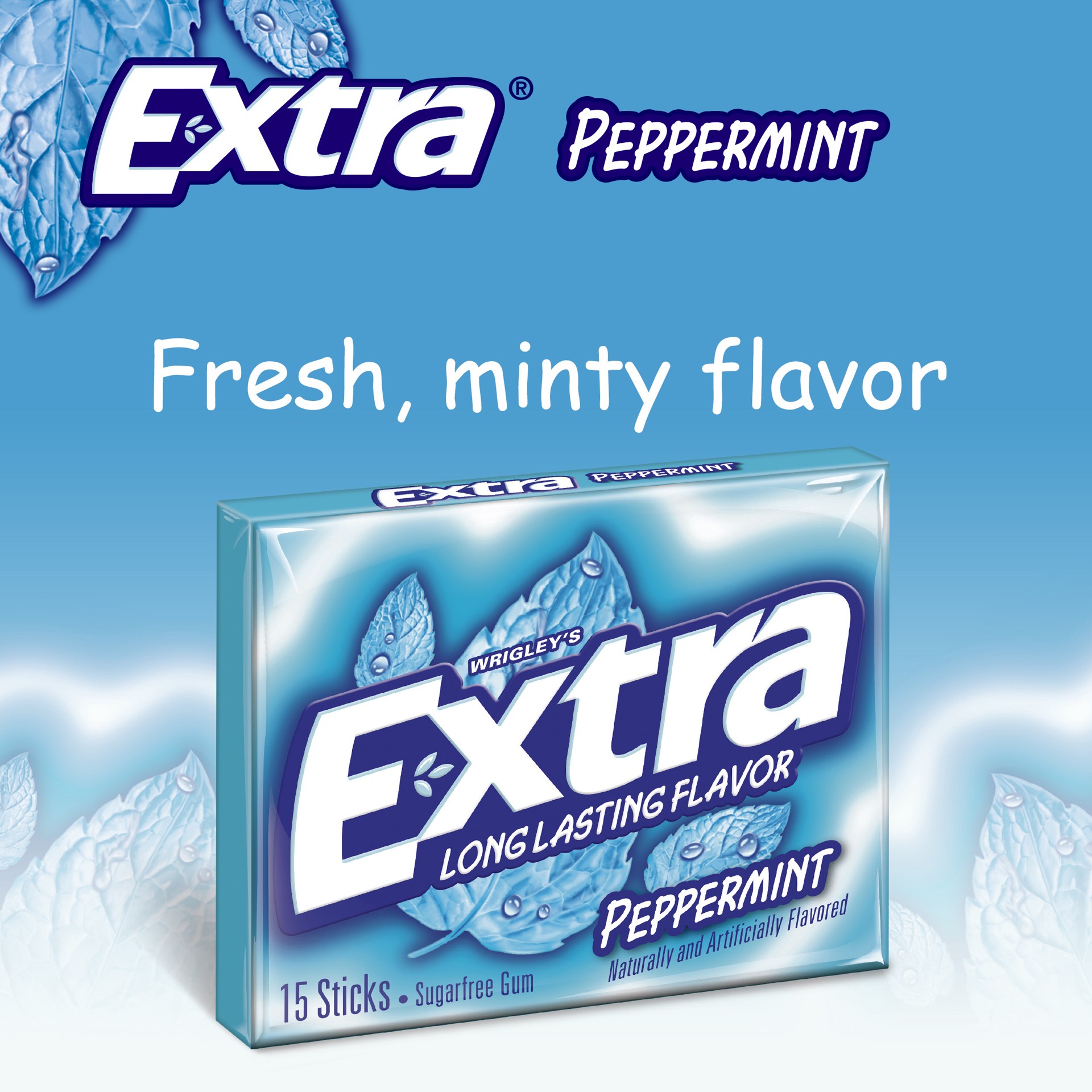 slide 4 of 6, EXTRA Peppermint Sugar Free Chewing Gum, single pack, 15 pc