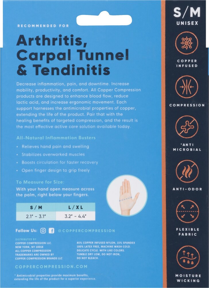 slide 2 of 2, Copper Compression Non-Slip Grip Hand Relief, 1 ct
