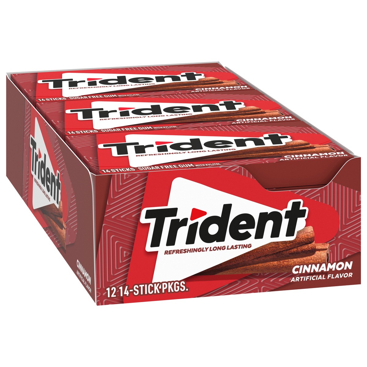 slide 2 of 9, Trident Cinnamon Sugar Free Gum, 12 Packs of 14 Pieces (168 Total Pieces), 11.26 oz