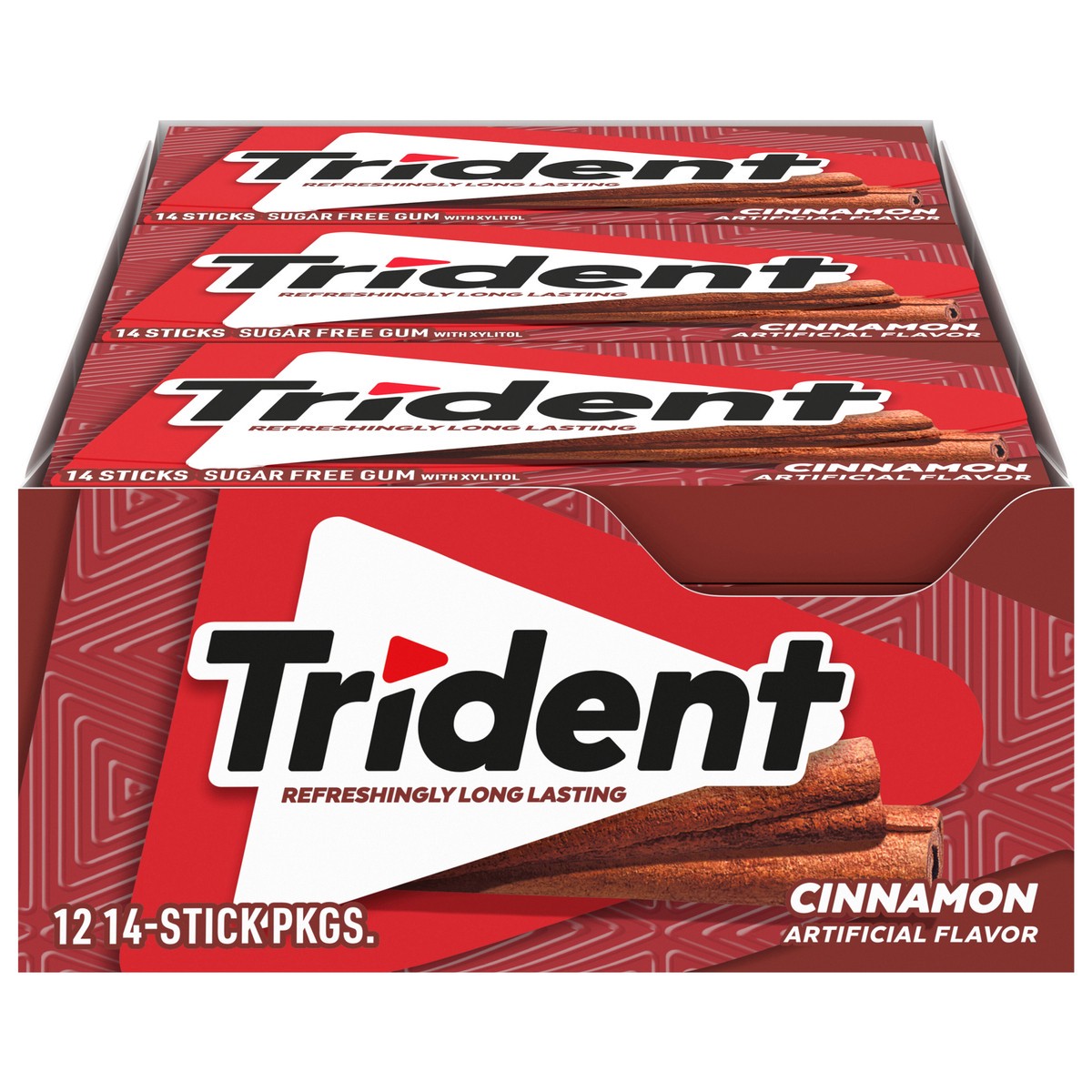 slide 1 of 9, Trident Cinnamon Sugar Free Gum, 12 Packs of 14 Pieces (168 Total Pieces), 11.26 oz