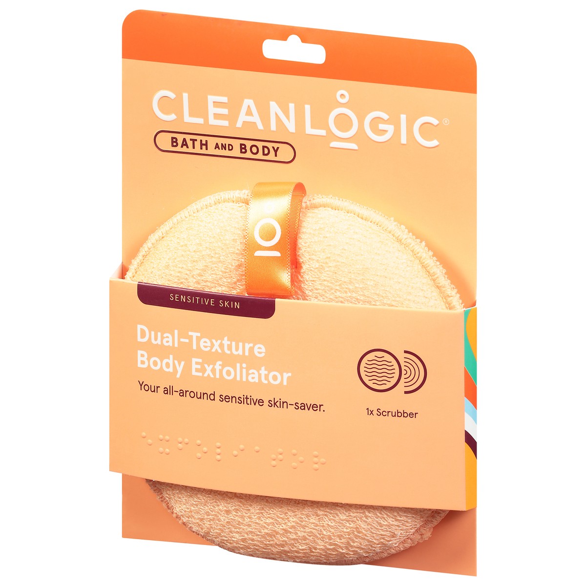 slide 3 of 9, cleanlogic Sensitive Skin Dual-Texture Body Exfoliator 1 ea, 1 ct