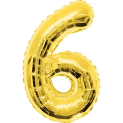 Shape Number 6 Gold Air-Filled Balloon