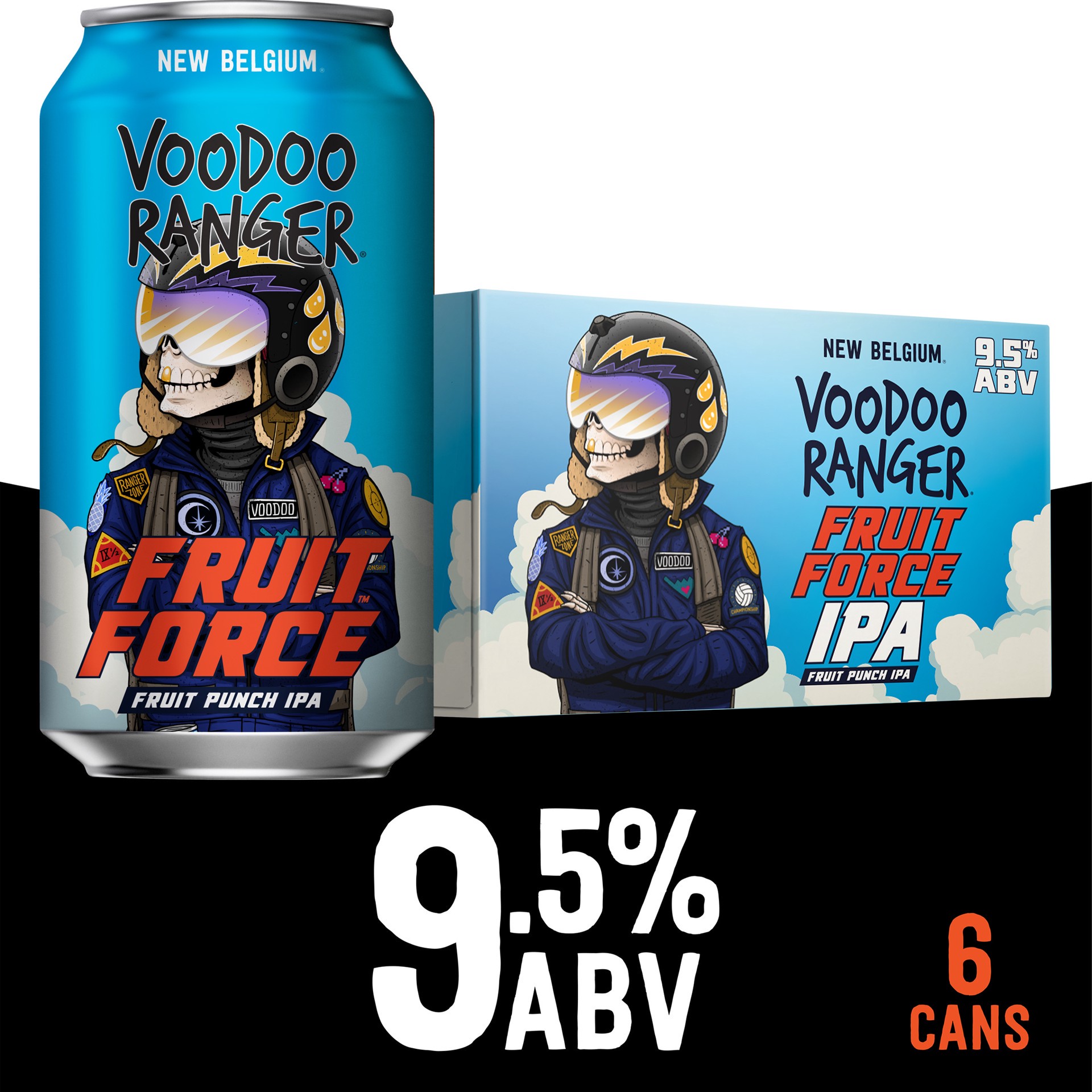 slide 1 of 1, New Belgium Voodoo Ranger Fruit Force Fruit Punch IPA Beer, 6 Pack, 12 fl oz Cans, 9.5% ABV, 6 ct