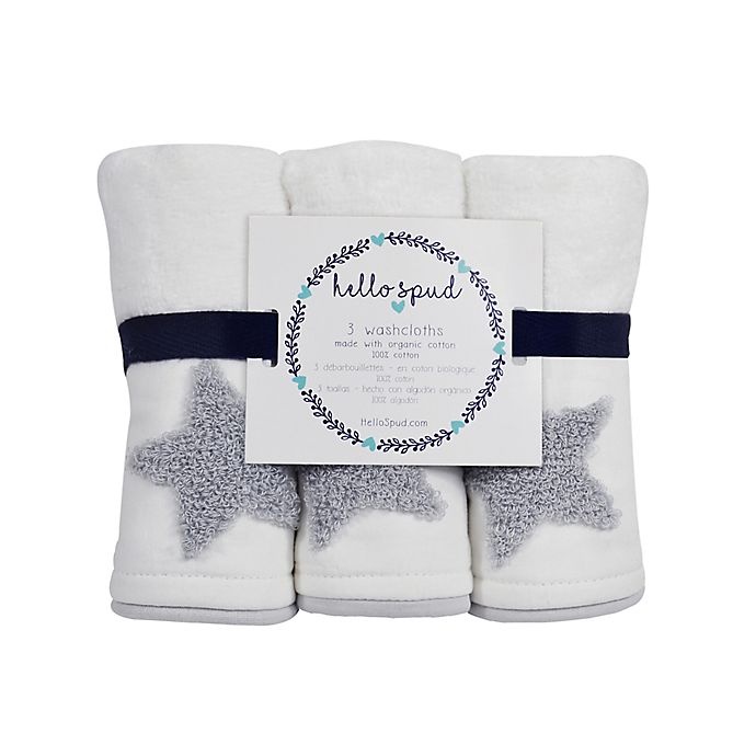 slide 1 of 4, Hello Spud Star Boucle Organic Cotton Washcloths - Grey, 3 ct