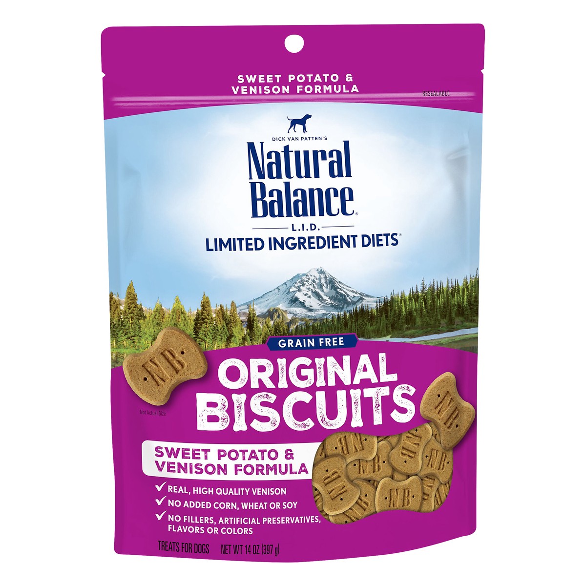 slide 7 of 8, Natural Balance L.I.D. Limited Ingredient Diets Original Biscuits Grain Free Sweet Potato & Venison Formula Treats for Dogs 14 oz, 14 oz