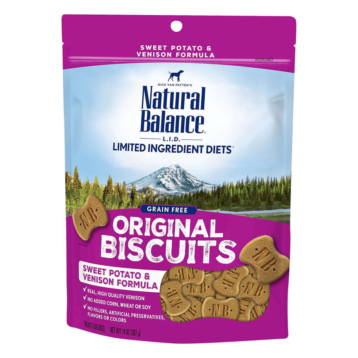 slide 8 of 8, Natural Balance L.I.D. Limited Ingredient Diets Original Biscuits Grain Free Sweet Potato & Venison Formula Treats for Dogs 14 oz, 14 oz