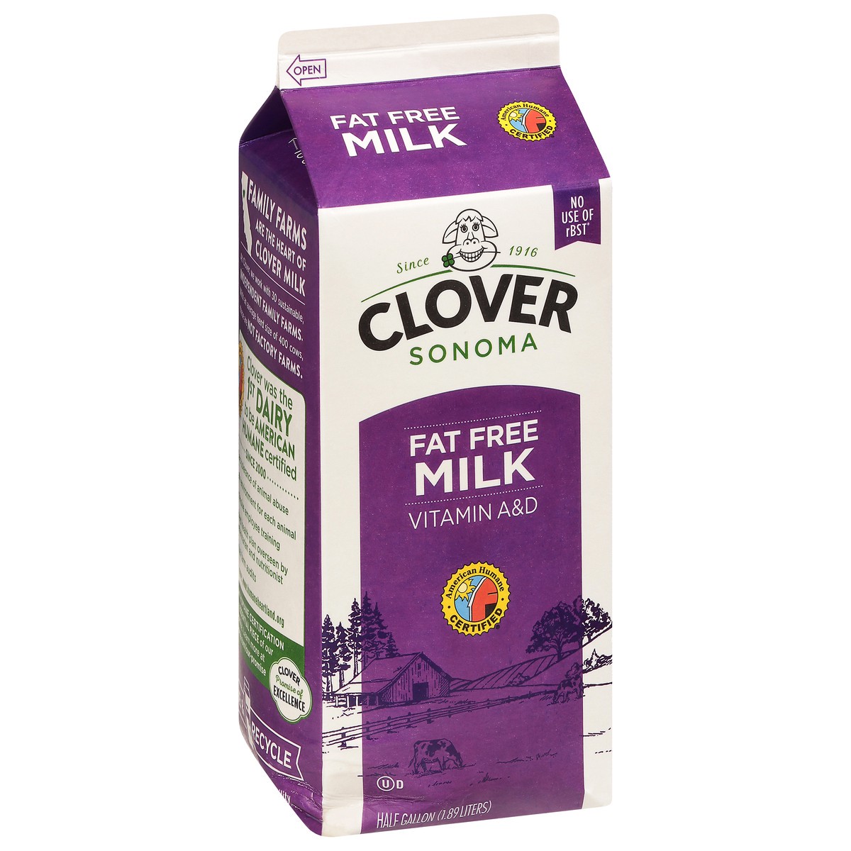 slide 2 of 9, Clover Sonoma Fat Free Milk 0.5 gal, 1/2 gal