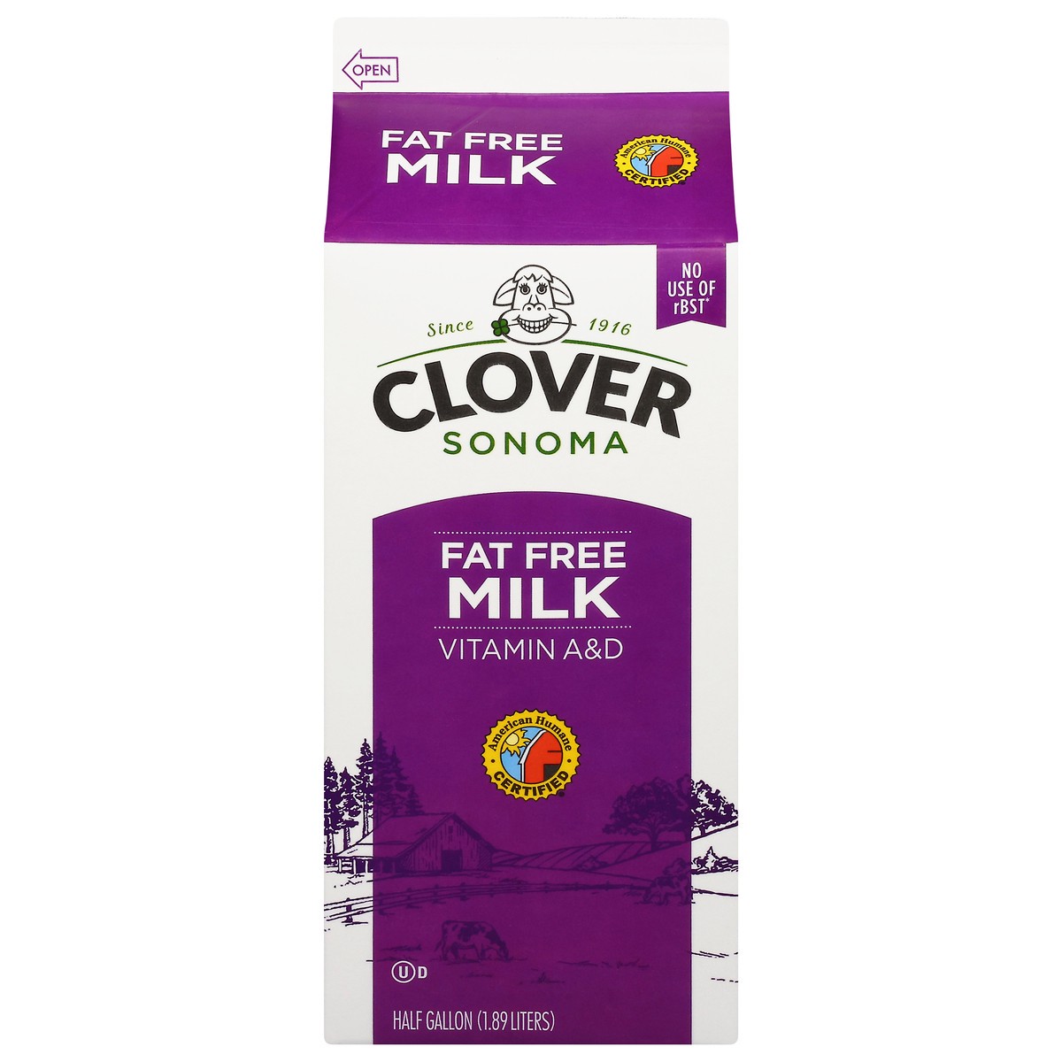 slide 1 of 9, Clover Sonoma Fat Free Milk - 1/2 gal, 1/2 gal