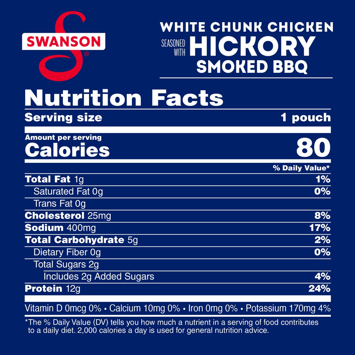 slide 9 of 11, Swanson Hickory Smoked BBQ White Chunk Fully Cooked Chicken, 2.6 oz Pouch, 2.6 oz