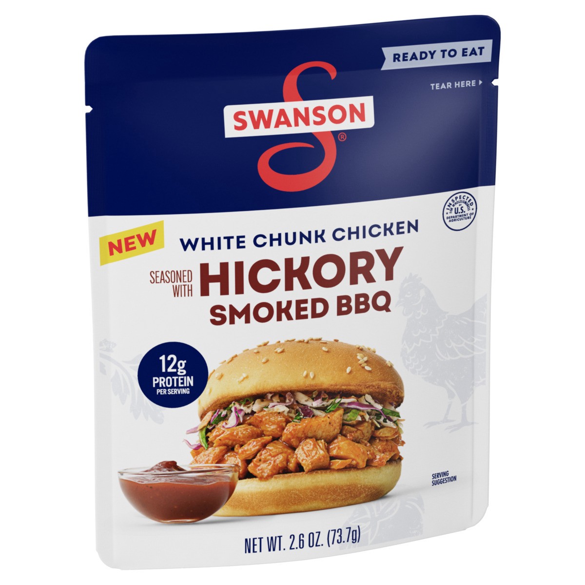 slide 8 of 11, Swanson Hickory Smoked BBQ White Chunk Fully Cooked Chicken, 2.6 oz Pouch, 2.6 oz