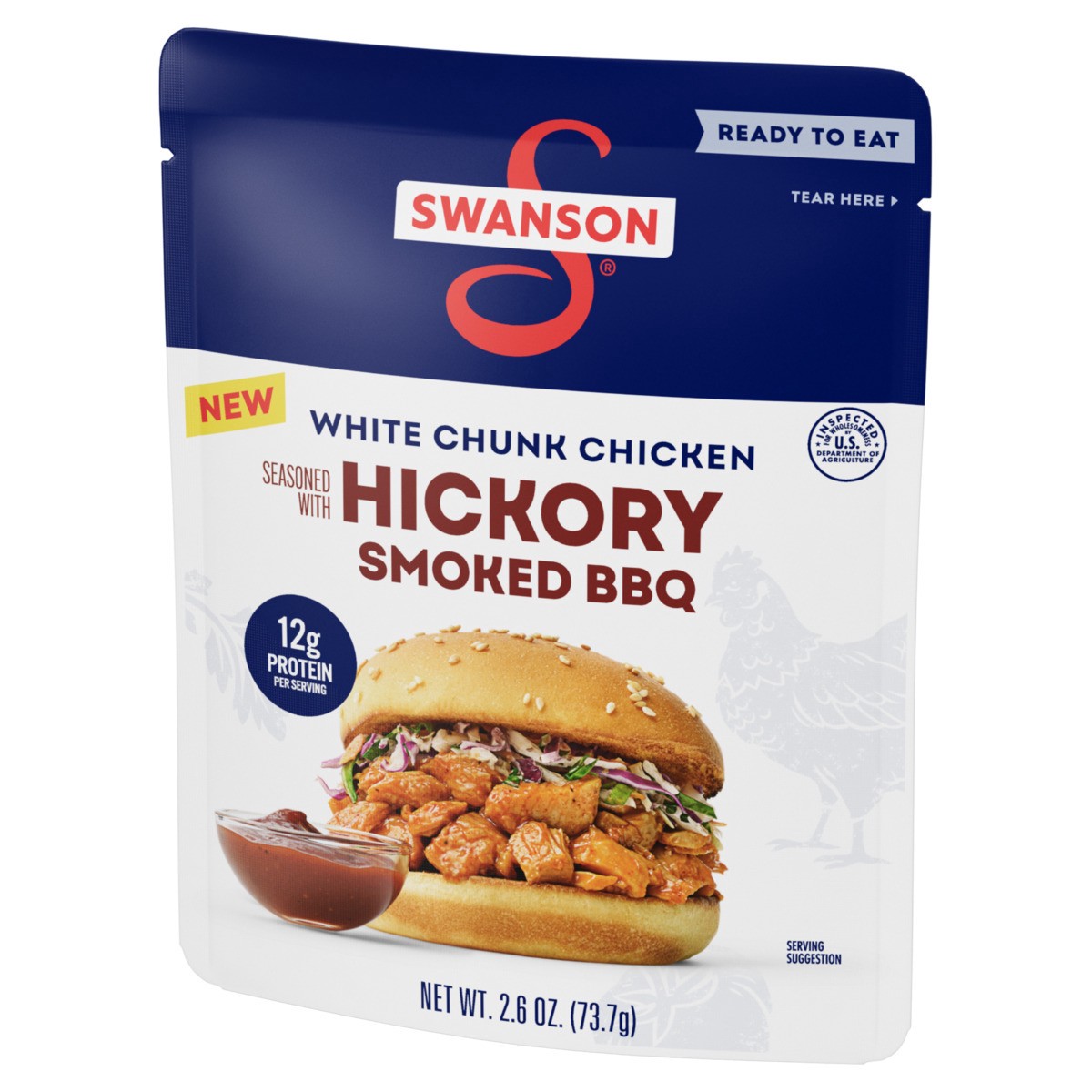 slide 5 of 11, Swanson Hickory Smoked BBQ White Chunk Fully Cooked Chicken, 2.6 oz Pouch, 2.6 oz