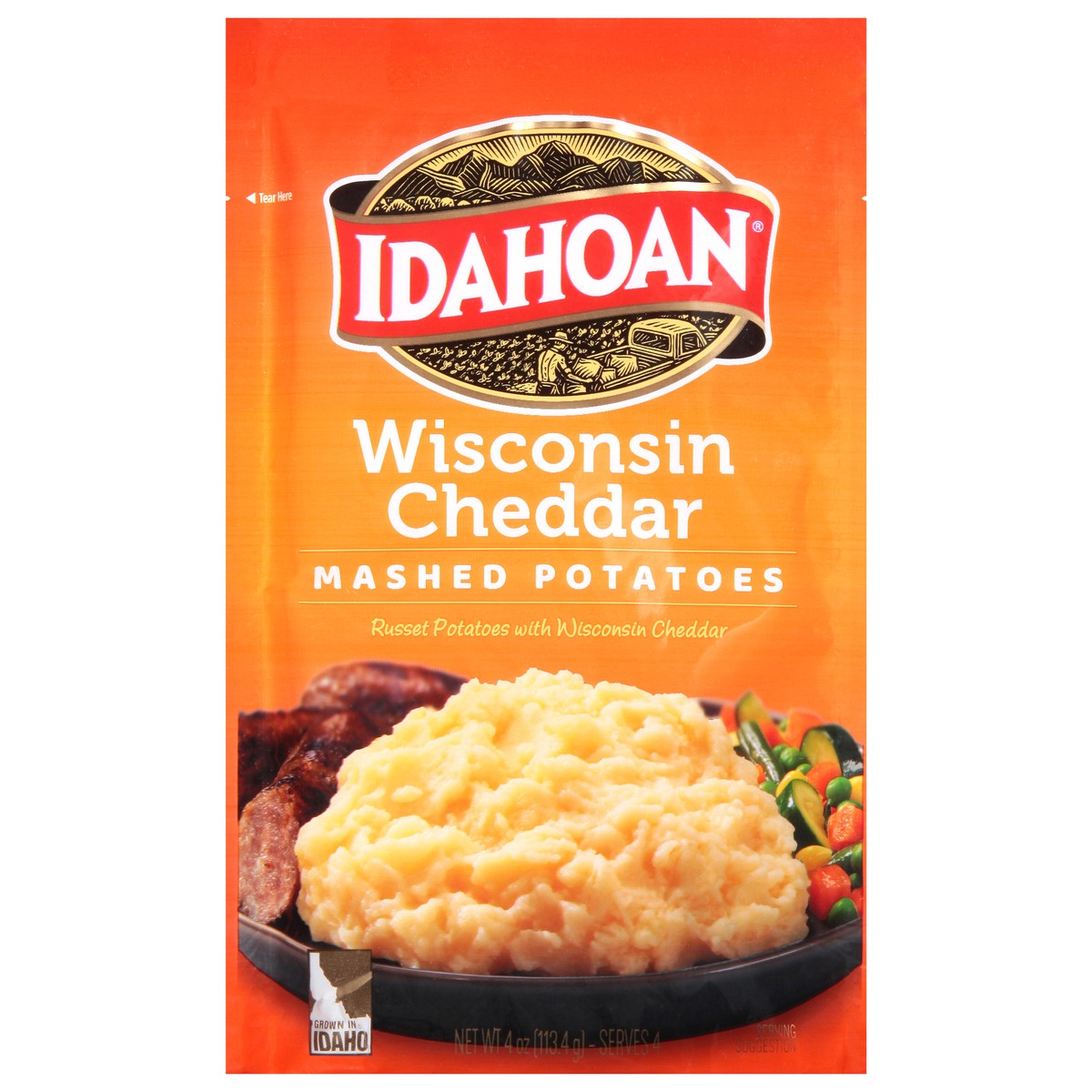 slide 1 of 3, Idahoan Wisconsin Cheddar Mashed Potatoes 4 oz, 4 oz