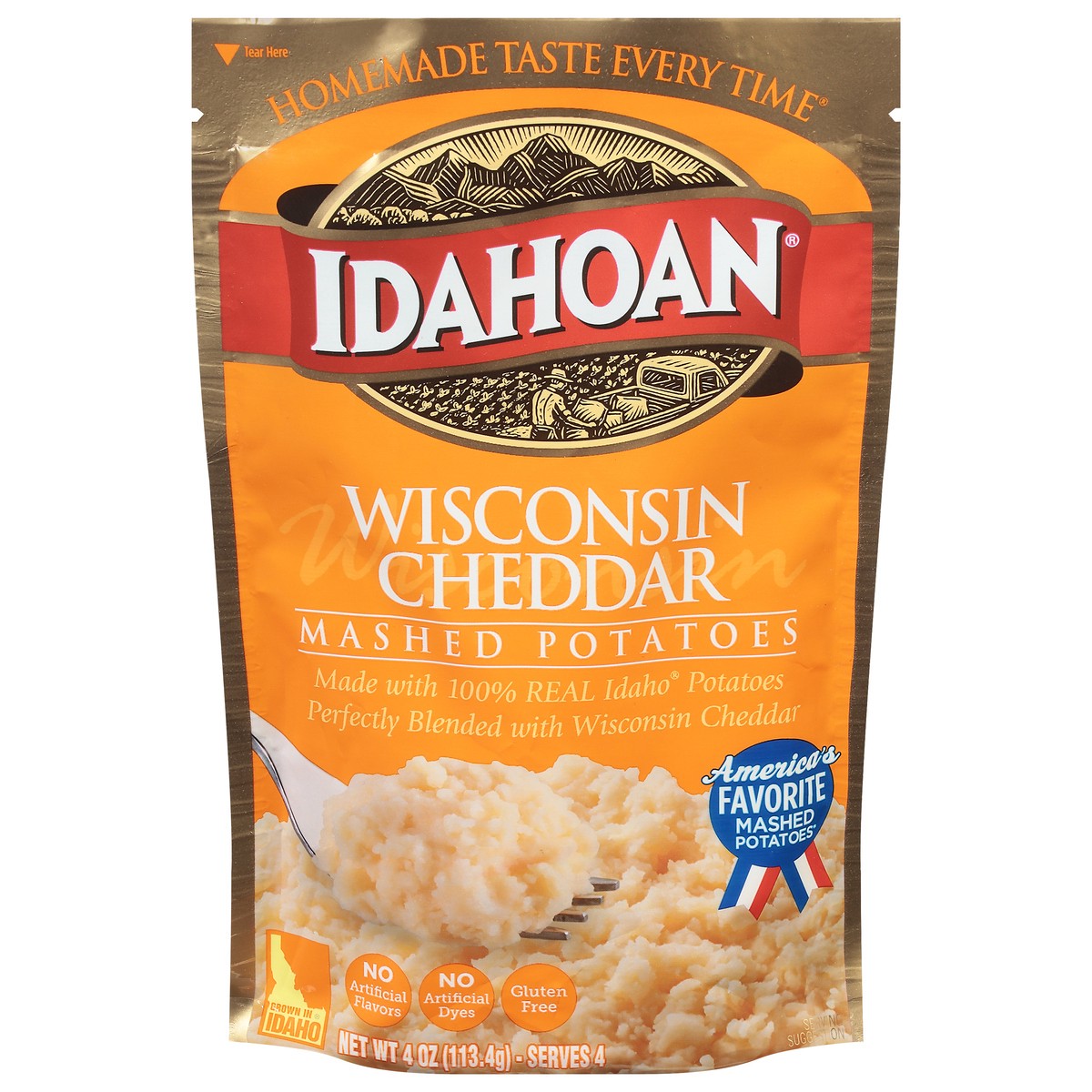 slide 1 of 3, Idahoan Wisconsin Cheddar Mashed Potatoes, 4 oz