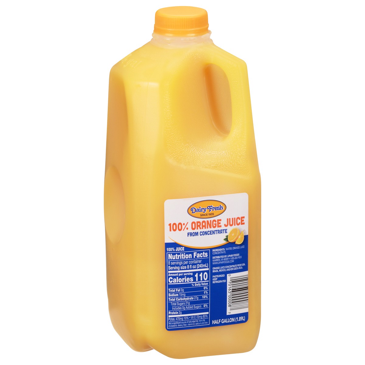 slide 2 of 9, Dairy Fresh Orange 100% Juice 0.5 gal, 1/2 gal