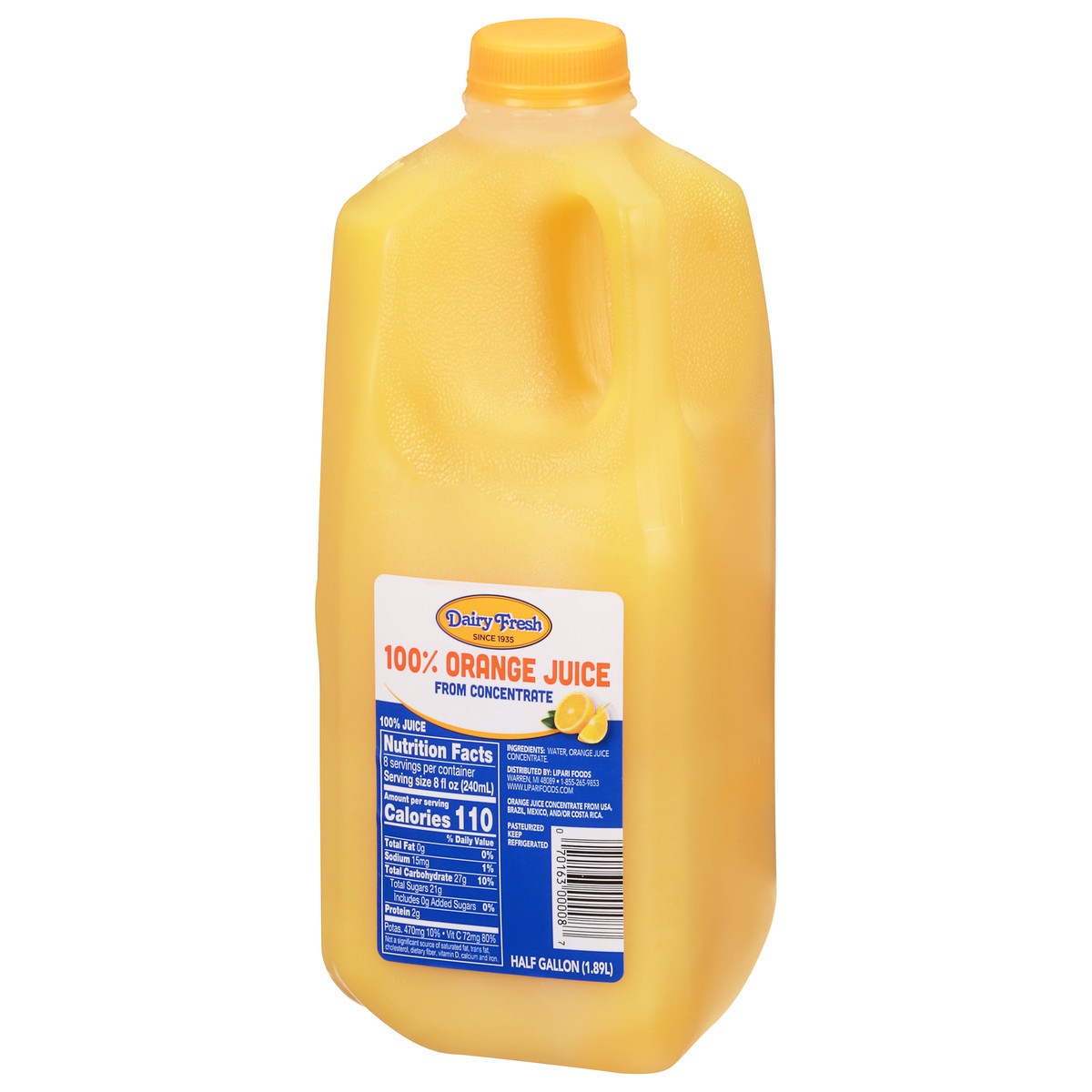 slide 3 of 9, Dairy Fresh Orange 100% Juice 0.5 gal, 1/2 gal