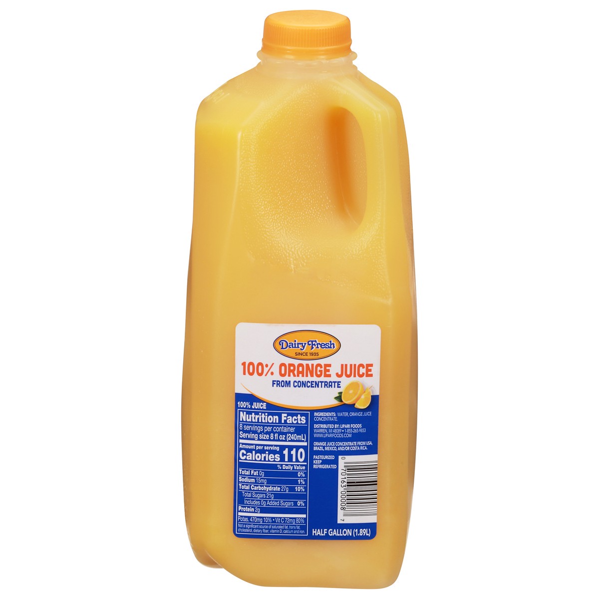slide 1 of 9, Dairy Fresh Orange 100% Juice 0.5 gal, 1/2 gal