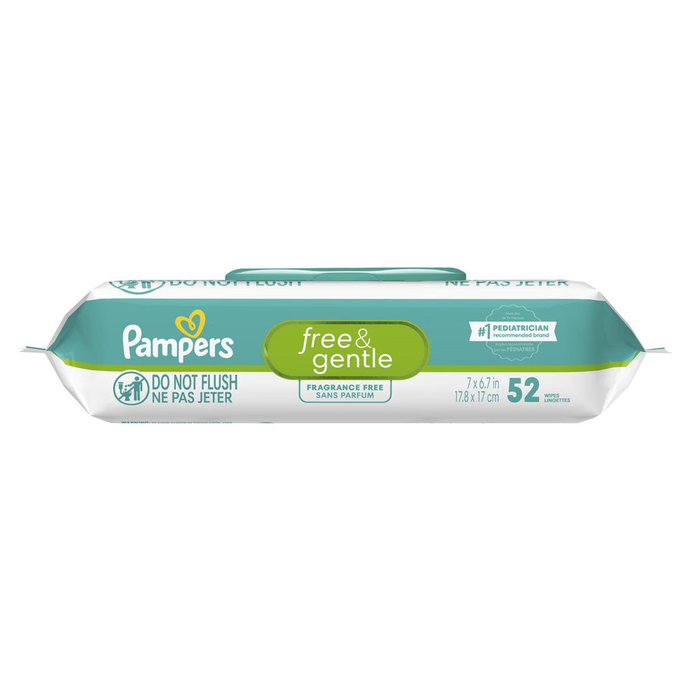 slide 1 of 1, Pampers Free & Gentle Baby Wipes, 99% Water, Hypoallergenic, Unscented, 100% Plant Based, Plastic-Free Baby Wipes, 52 Baby Wipes Total (1X Flip-Top Packs), 52 ct
