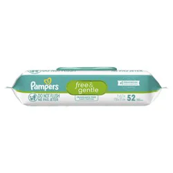 Pampers Free & Gentle Baby Wipes, 99% Water, Hypoallergenic, Unscented, 100% Plant Based, Plastic-Free Baby Wipes, 52 Baby Wipes Total (1X Flip-Top Packs)