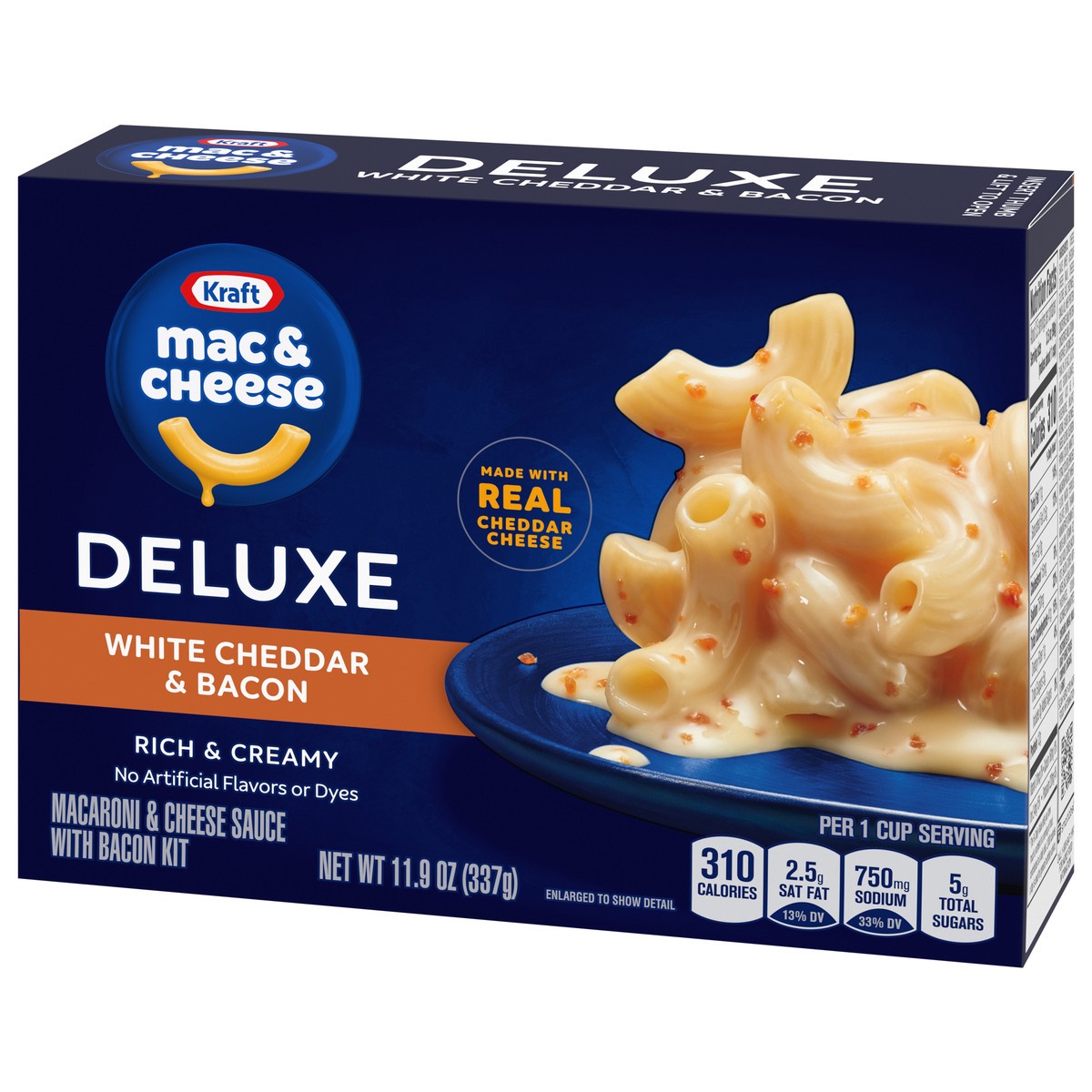 slide 5 of 14, Kraft Deluxe White Cheddar & Bacon Mac & Cheese Macaroni and Cheese Dinner, 11.9 oz Box, 11.9 oz