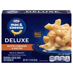 Kraft Deluxe Mac and Cheese, 1 Box, for Easy Dinner or Dinner Sides, White Cheddar and Bacon, No Artificial Flavors or Dyes, 11.9 oz