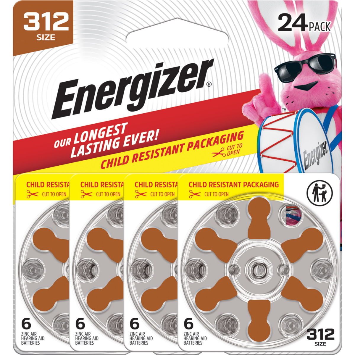 slide 1 of 5, Energizer 1.45V Zinc Air Batteries Size 312 24 ea, 24 ct