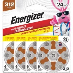 Energizer 1.45V Zinc Air Batteries Size 312 24 ea