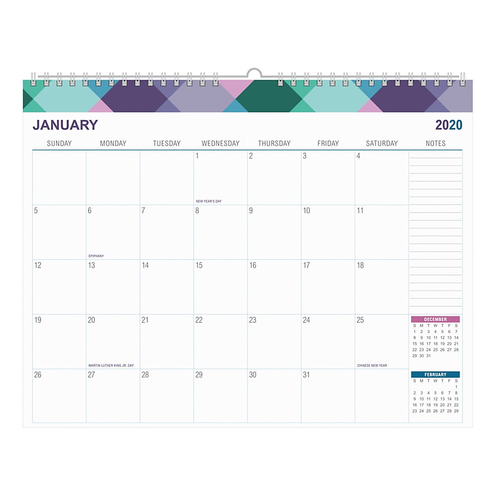 slide 1 of 1, Office Depot Brand Monthly Wall Calendar, 8-1/2'' X 11'', Buffalo Check, January To December 2020, 1 ct