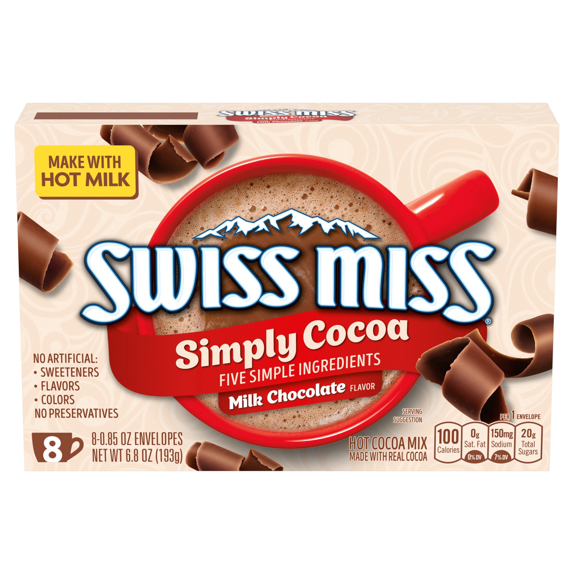 slide 1 of 5, Swiss Miss Simply Cocoa Milk Chocolate, 8 ct