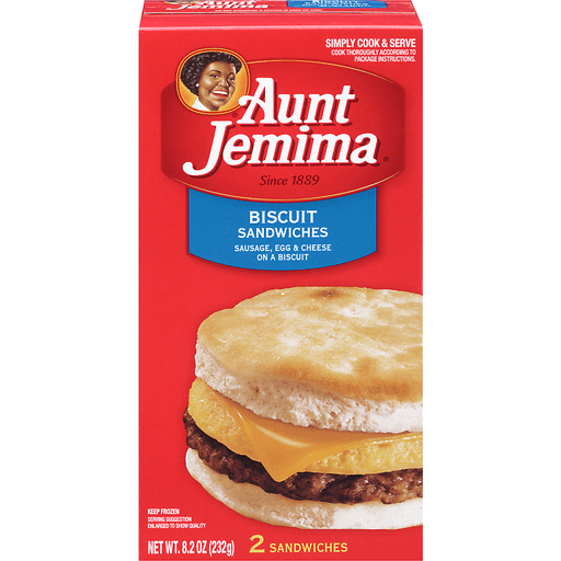 slide 1 of 1, Aunt Jemima Sausage Egg & Cheese On A Biscuit Biscuit Sandwiches, 2 ct; 8.2 oz