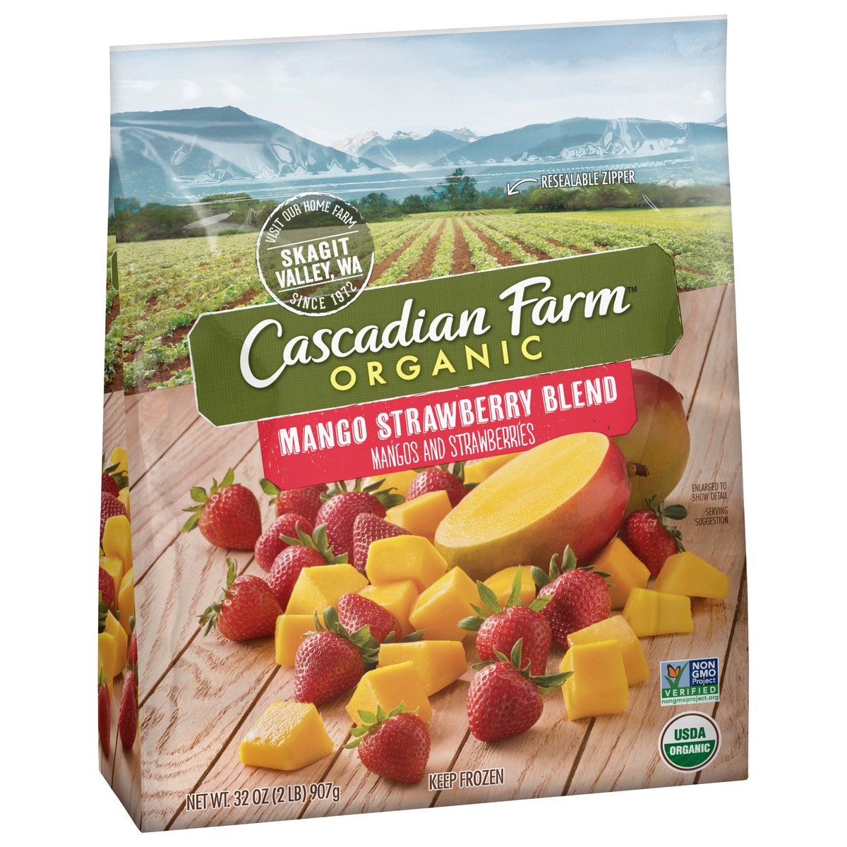 slide 7 of 9, Cascadian Farm Organic Mango Strawberry Blend, Frozen Fruit, Non-GMO, 32 oz Bag, 32 oz