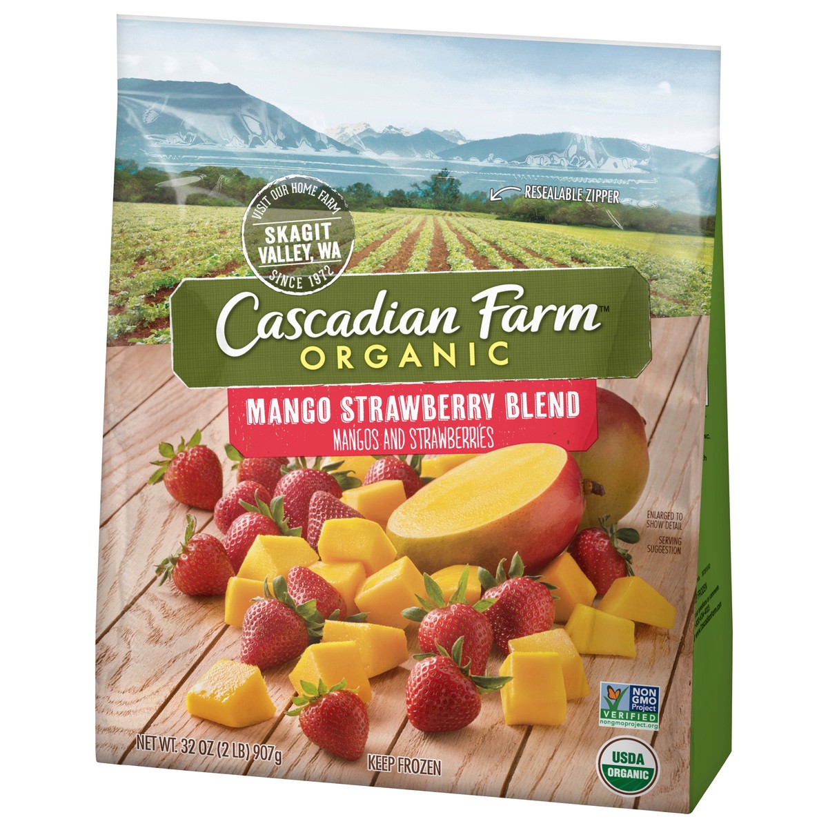 slide 4 of 9, Cascadian Farm Organic Mango Strawberry Blend, Frozen Fruit, Non-GMO, 32 oz Bag, 32 oz