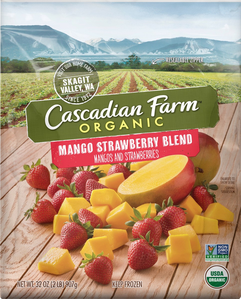 slide 3 of 9, Cascadian Farm Organic Mango Strawberry Blend, Frozen Fruit, Non-GMO, 32 oz Bag, 32 oz