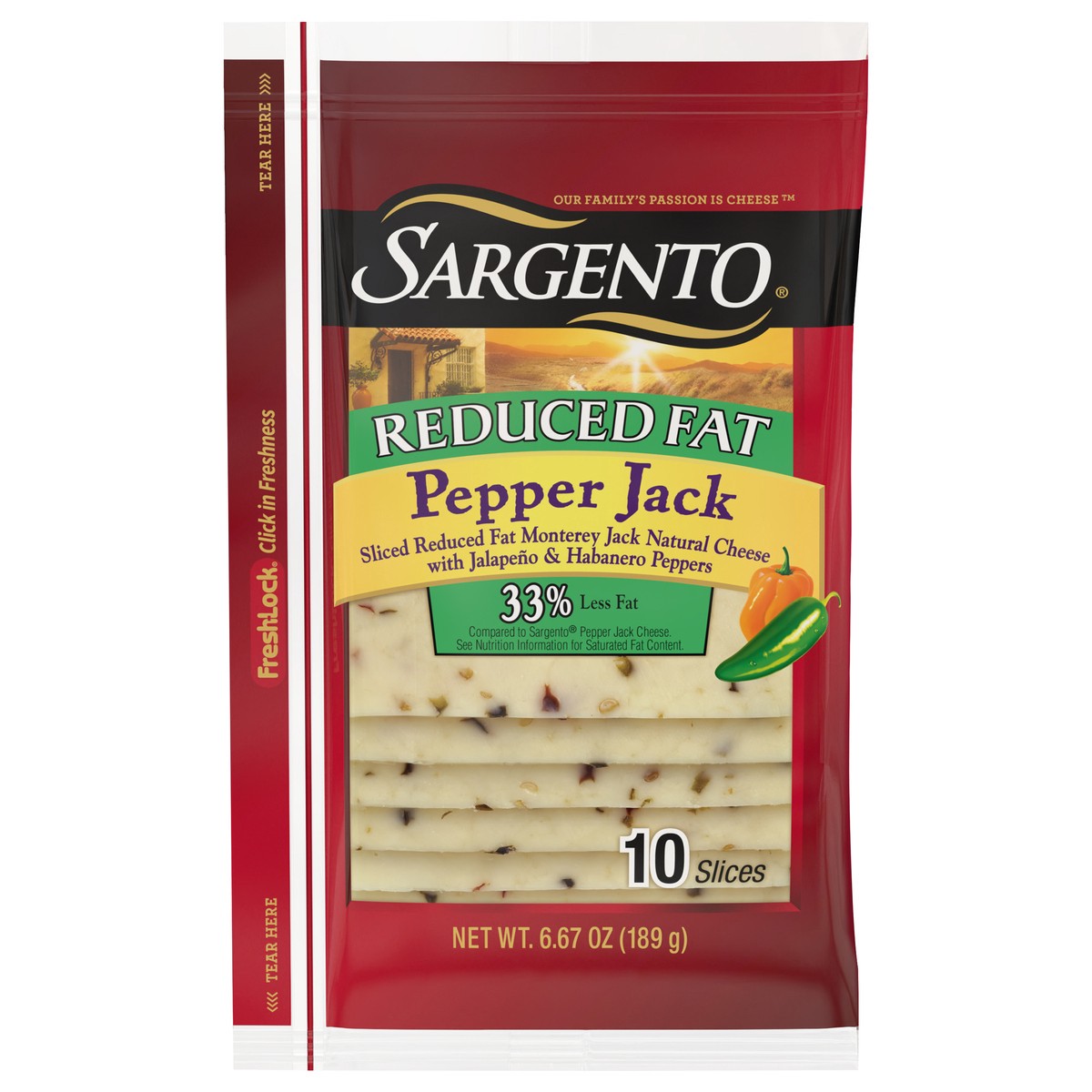 slide 1 of 8, Sargento Sliced Reduced Fat Pepper Jack Natural Cheese, 10 Slices, 10 ct
