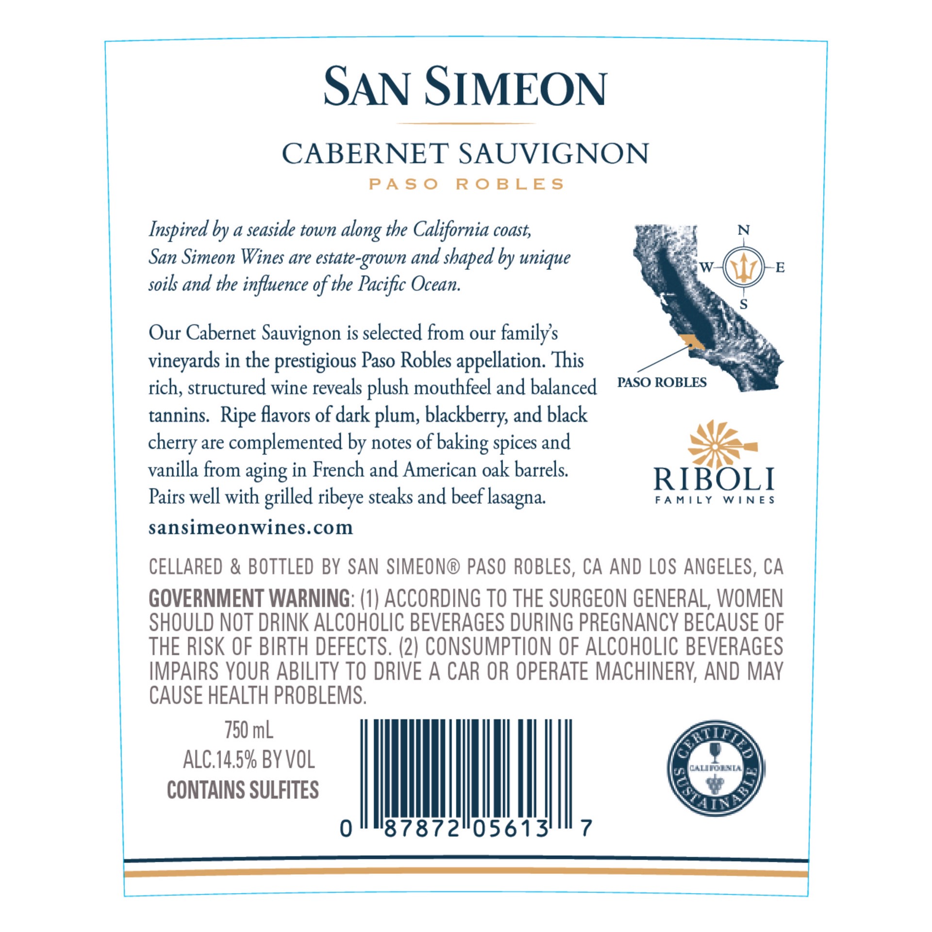 slide 6 of 8, San Simeon Cabernet Sauvignon Napa Valley Red Wine 750mL, 750 ml