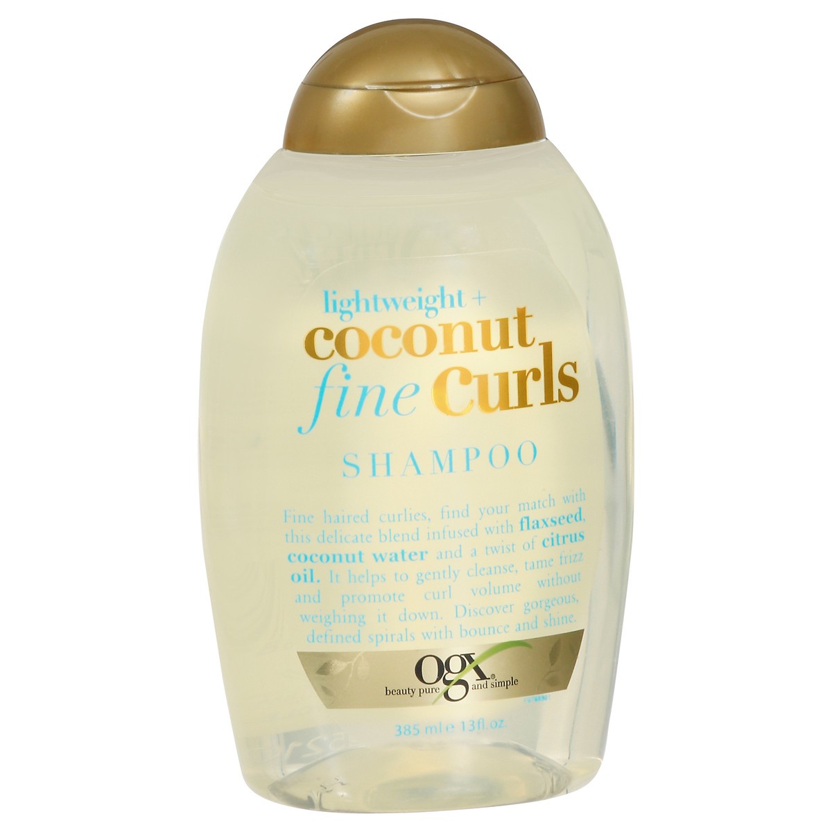 slide 7 of 9, OGX Lightweight + Coconut Fine Curls Shampoo, Lightweight, Shampoo for Curly Hair, Coconut Water Shampoo, Flaxseed Oil, Citrus Oil, 13 Fl Oz, 13 fl oz