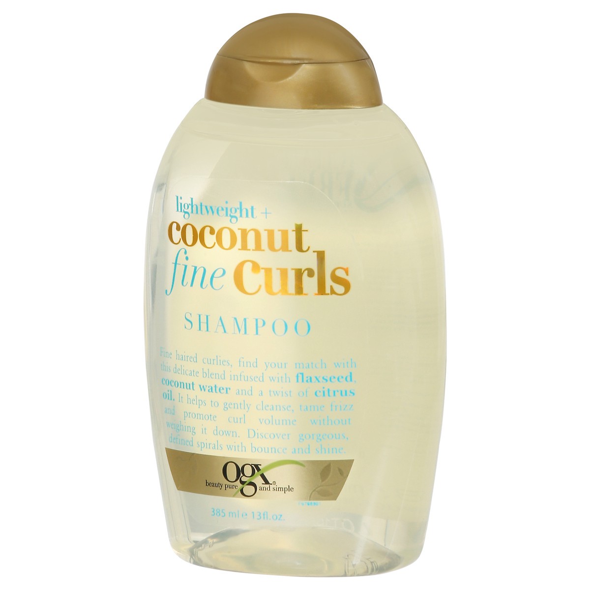 slide 2 of 9, OGX Lightweight + Coconut Fine Curls Shampoo, Lightweight, Shampoo for Curly Hair, Coconut Water Shampoo, Flaxseed Oil, Citrus Oil, 13 Fl Oz, 13 fl oz