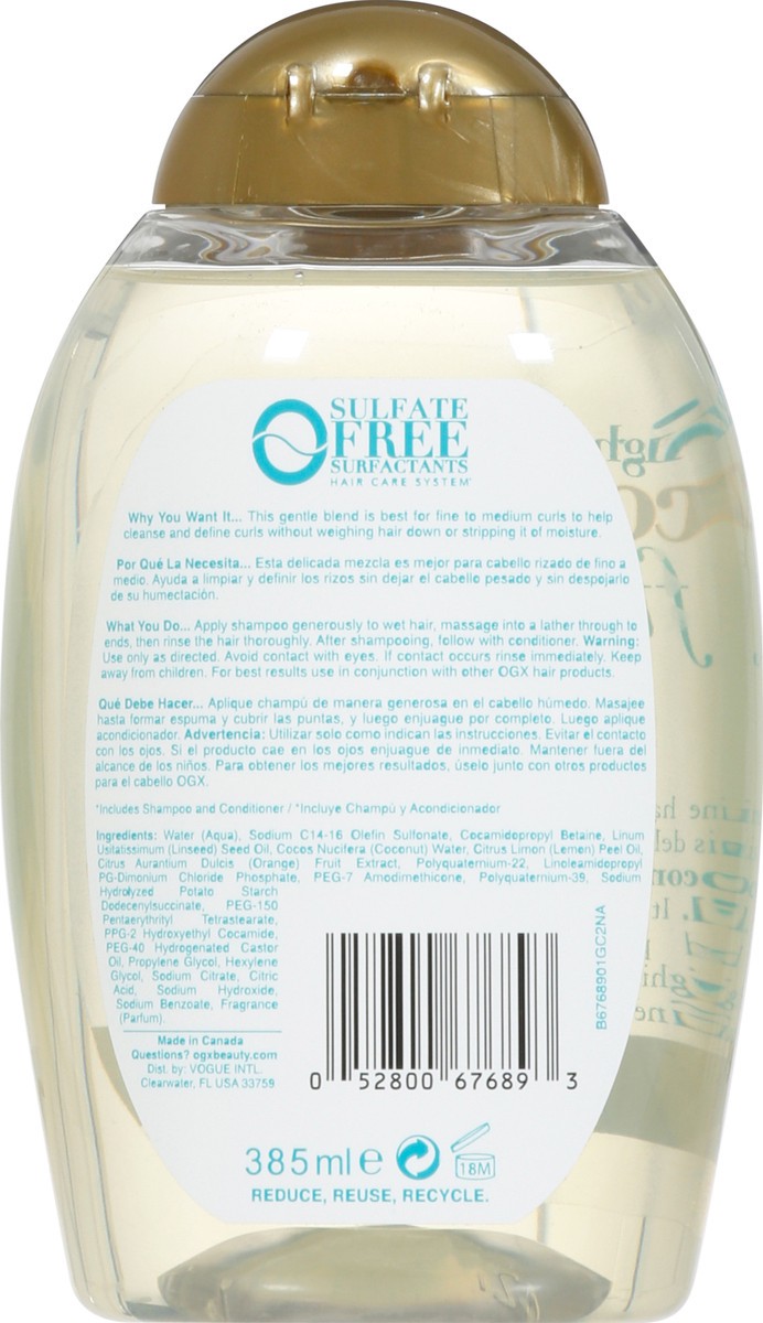 slide 4 of 9, OGX Lightweight + Coconut Fine Curls Shampoo, Lightweight, Shampoo for Curly Hair, Coconut Water Shampoo, Flaxseed Oil, Citrus Oil, 13 Fl Oz, 13 fl oz