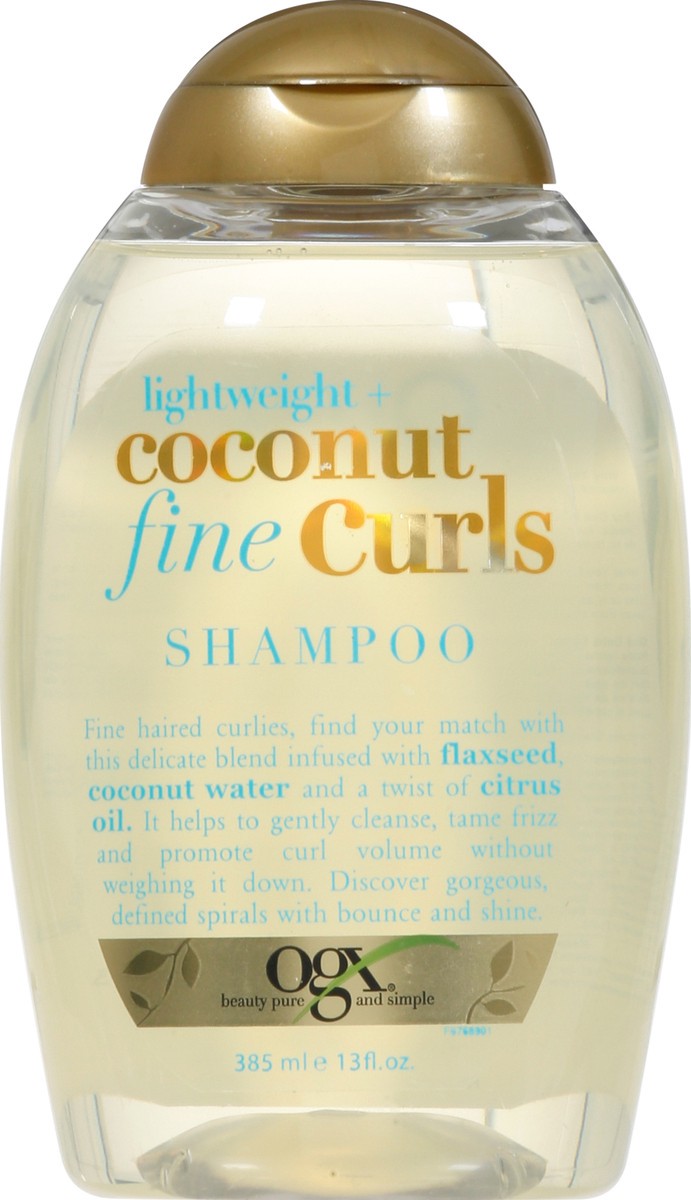 slide 9 of 9, OGX Lightweight + Coconut Fine Curls Shampoo, Lightweight, Shampoo for Curly Hair, Coconut Water Shampoo, Flaxseed Oil, Citrus Oil, 13 Fl Oz, 13 fl oz