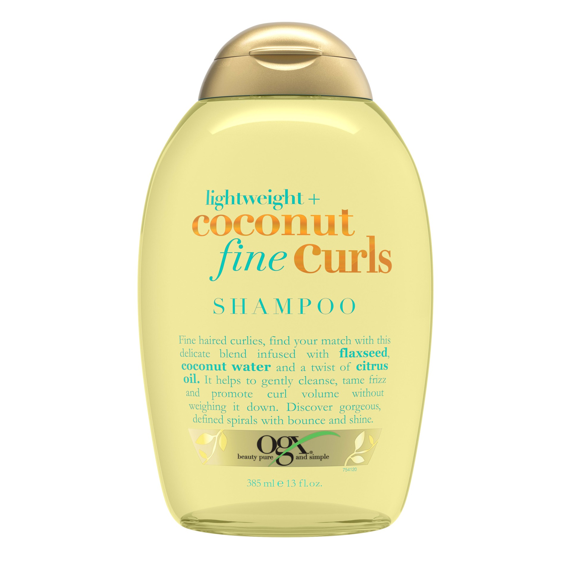 slide 1 of 9, OGX Lightweight + Coconut Fine Curls Shampoo, Lightweight, Shampoo for Curly Hair, Coconut Water Shampoo, Flaxseed Oil, Citrus Oil, 13 Fl Oz, 13 fl oz