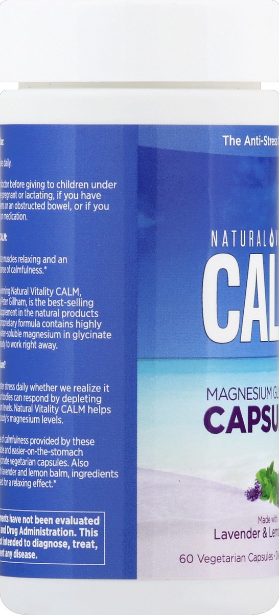 slide 3 of 6, Natural Vitality Calm Capsules, Magnesium Glycinate Supplement with Lavender & Lemon Balm , 60 Vegan Capsules, 60 ct