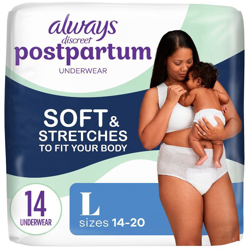 slide 1 of 11, Always Discreet Postpartum Underwear Maxi Pad - Large - 14ct, 14 ct