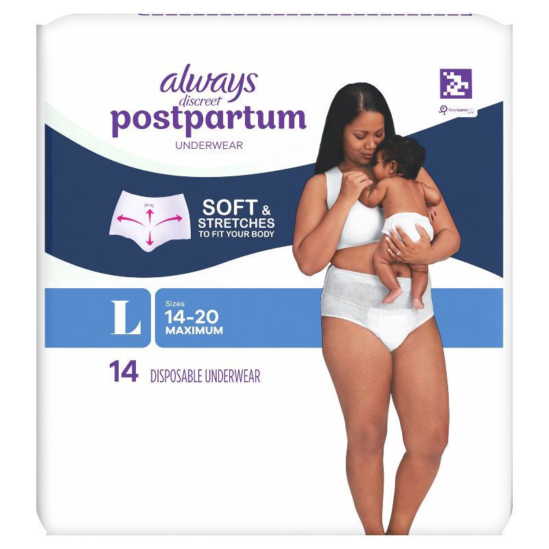 slide 9 of 11, Always Discreet Postpartum Underwear Maxi Pad - Large - 14ct, 14 ct