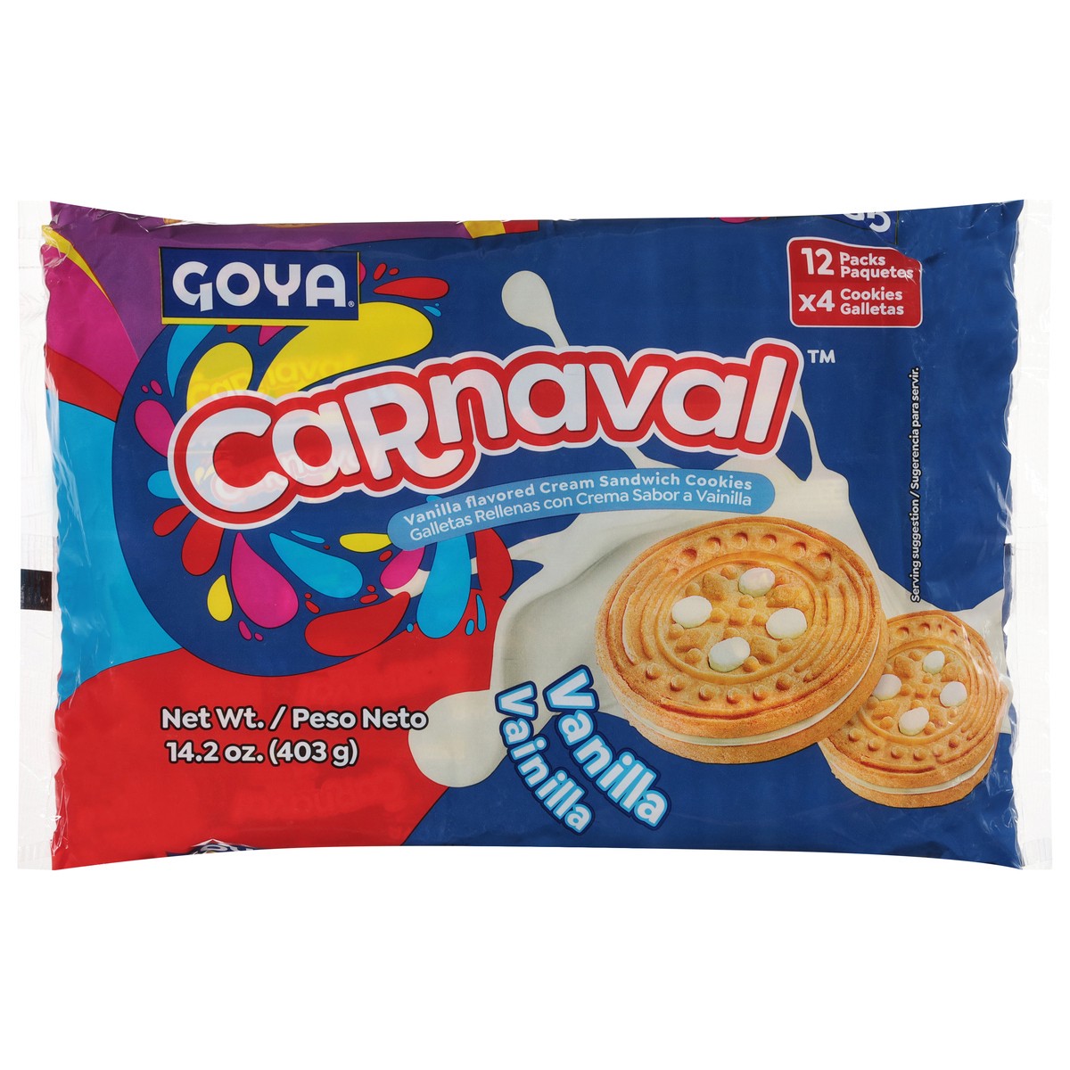 slide 1 of 14, Goya Carnaval Vanilla Sandwich Cookies 12 - 4 Cookie Packs - 12 ct, 14 oz